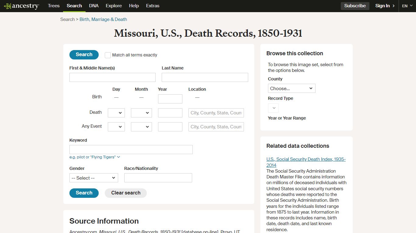 Missouri Death Records | 1834-1910 | Ancestry.com